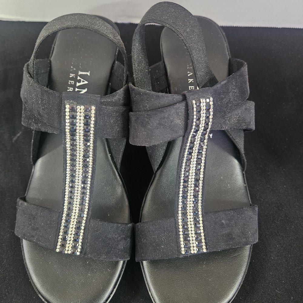Italian Shoemakers Black Sandals with Rhinestone Accents